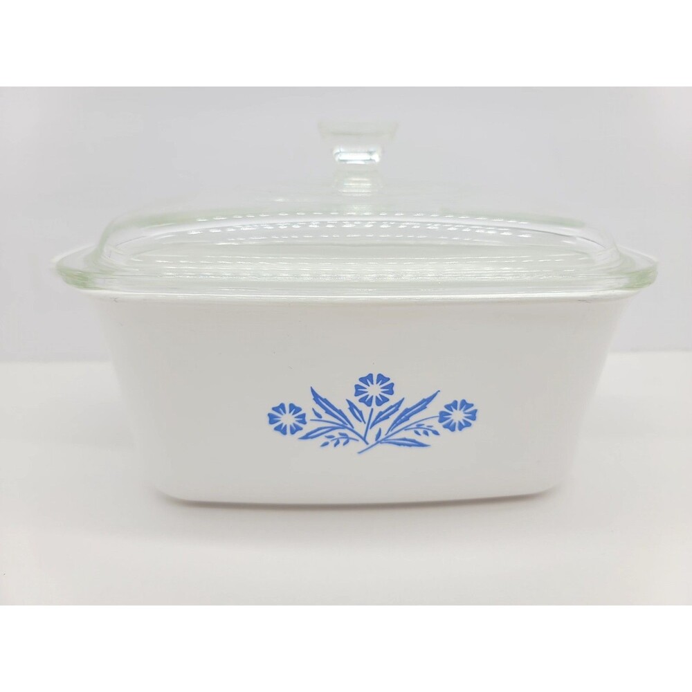 Corning Ware Loaf Pan Casserole P-4-B Blue Cornflower 1 1/2 qt  Lid Baking Dish
